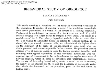 Abstract 'Behavioral Study of Obedience' by Stanley Milgram